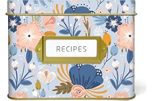 Recipe Box, Recipe Card Box for 4" x 6" Recipe Cards, Durable Metal Recipe Holder, Decorative Recipe Tin with Gift Box