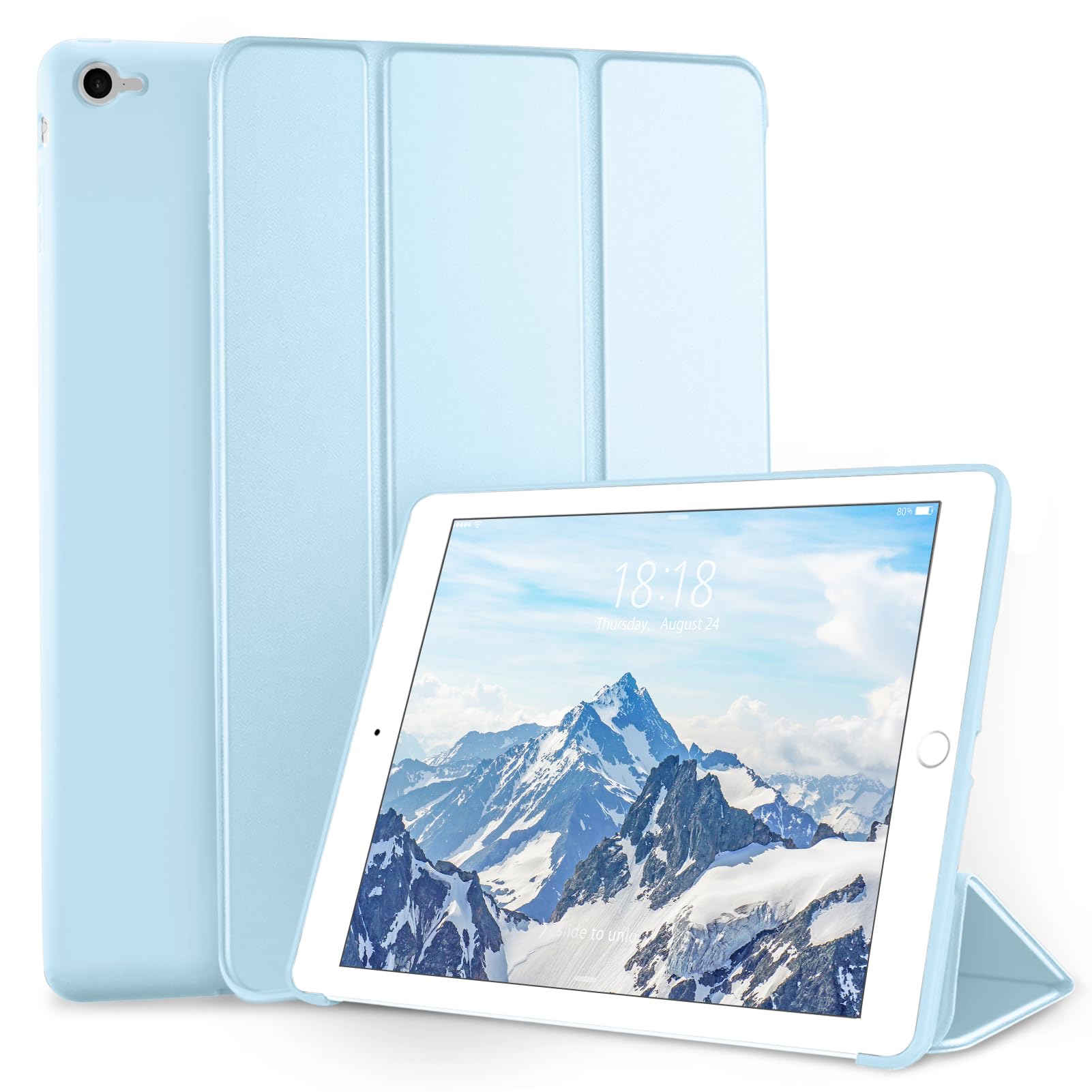 Photo 1 of DTTO for iPad Air 2 Case (2014 Released), Ultra Slim Lightweight Smart Case Trifold Stand with Flexible Soft TPU Back Cover for Apple iPad Air 2 (Model A1566/A1567), New Ice Blue