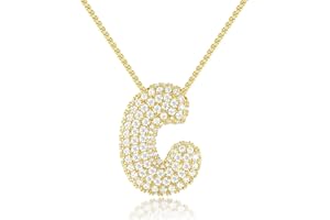 KissYan Bubble Letter Necklace, 14K Gold Plated Balloon Initial Pendant Box Chain Necklace Dainty Pave CZ Jewelry Gift for Women