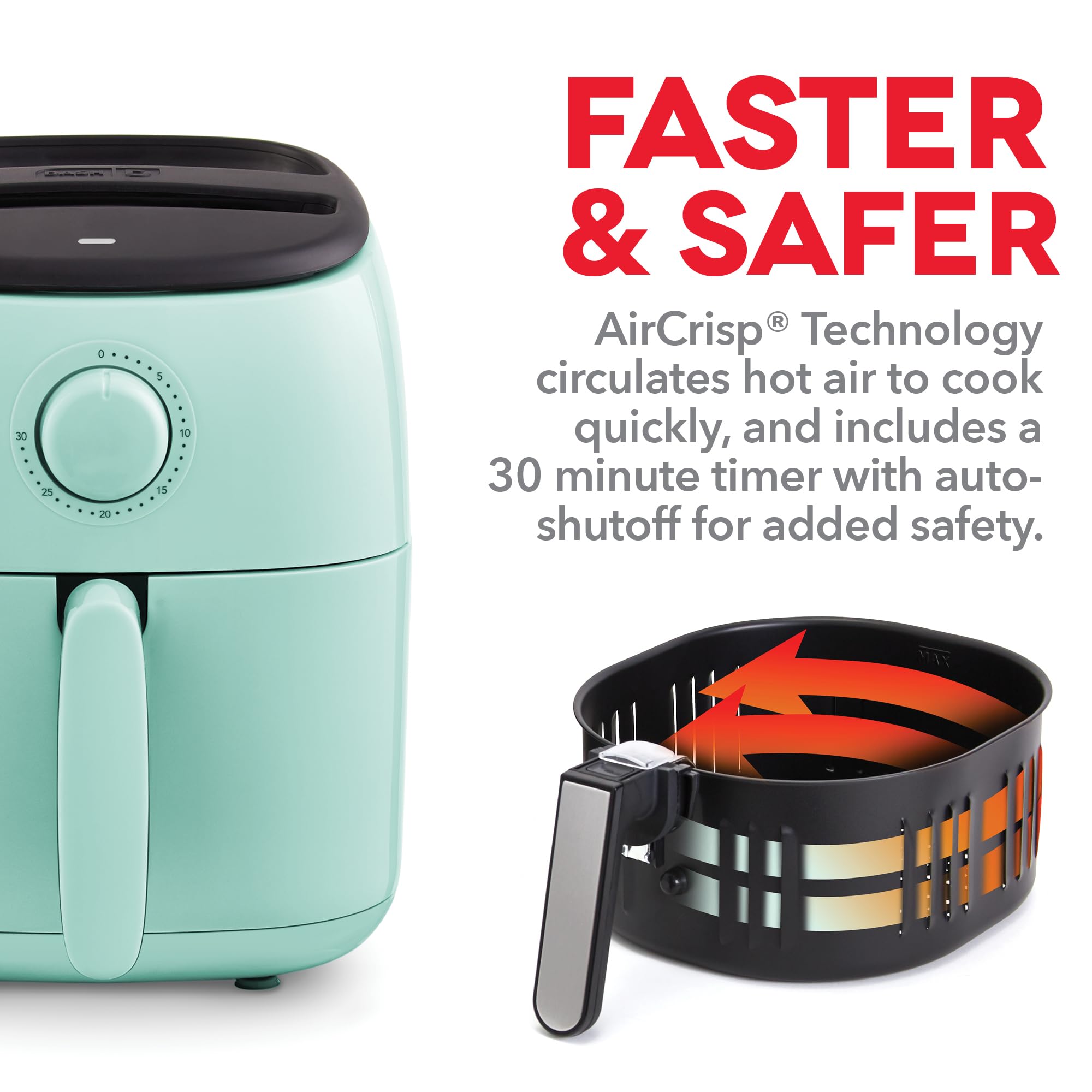 DASH Tasti-Crisp™ Express Air Fryer Oven, 2.6 Qt., Aqua – Compact Air Fryer for Healthier Food in Minutes, Ideal for Small Spaces - Auto Shut Off, Analog, 1000-Watt