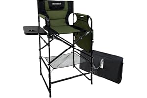 WKFAMOUT Tall Folding Directors Chair with Side Table 30.71" Seat Height Foldable Camping Chair Bar Stool for Makeup Artist Face Painting with Footrest and Storage Pocket Supports 350LBS
