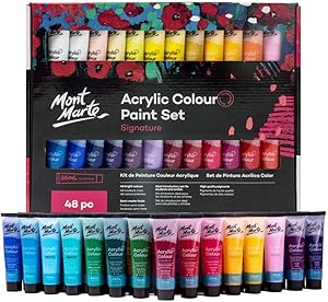 Mont Marte Signature Acrylic Paint Set, 48 Colors x 36 ml, Semi-Matte Finish, Suitable for Canvas, Wood, MDF, Leather, Air-dried Clay, Plaster, Cardboard, Paper and Crafts