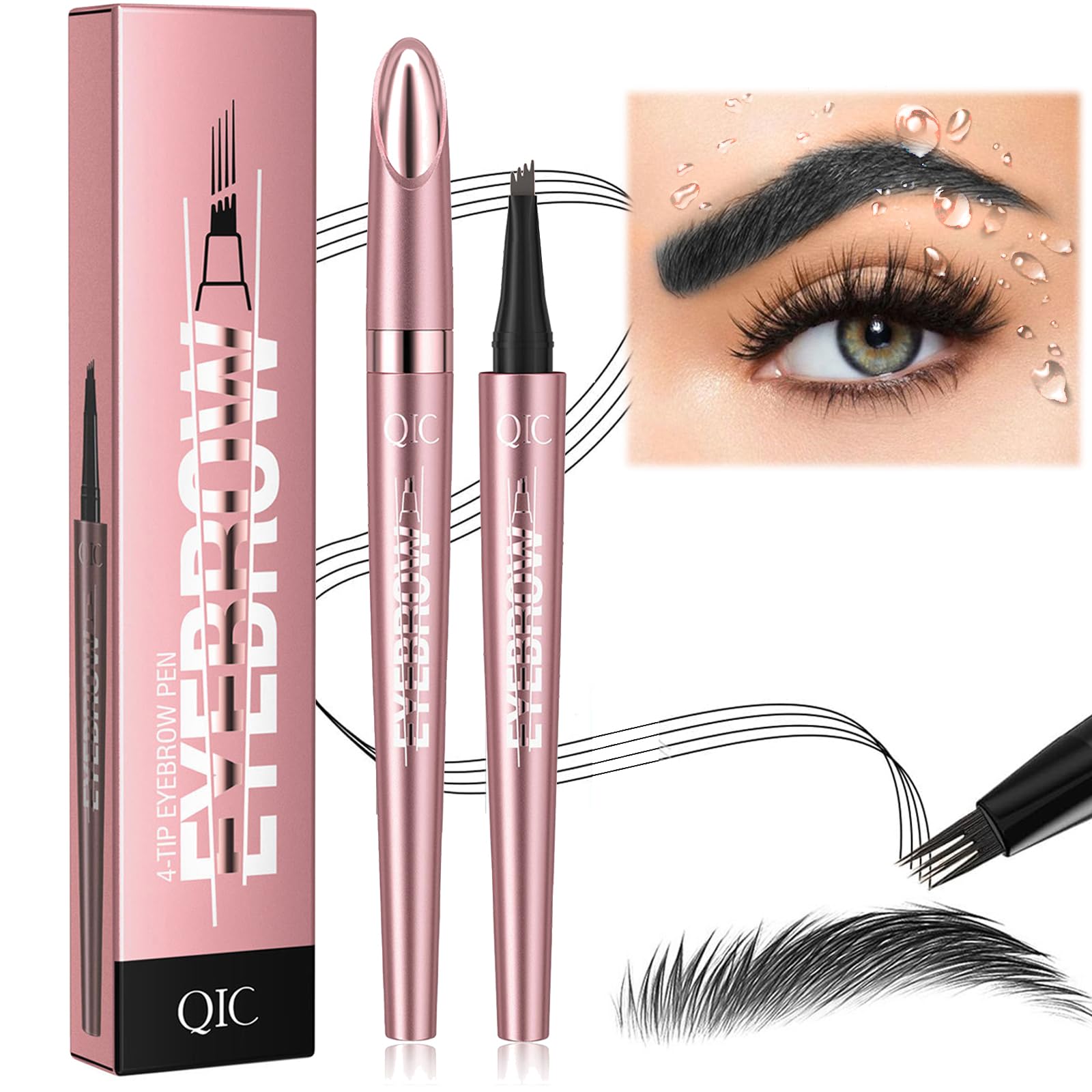 Microblading Eyebrow Pen With Fork Tip - Waterproof Natural Brow Pencil, Long-Lasting Smudgeproof Makeup for Defined Eyebrows and Eyeliner (Black)