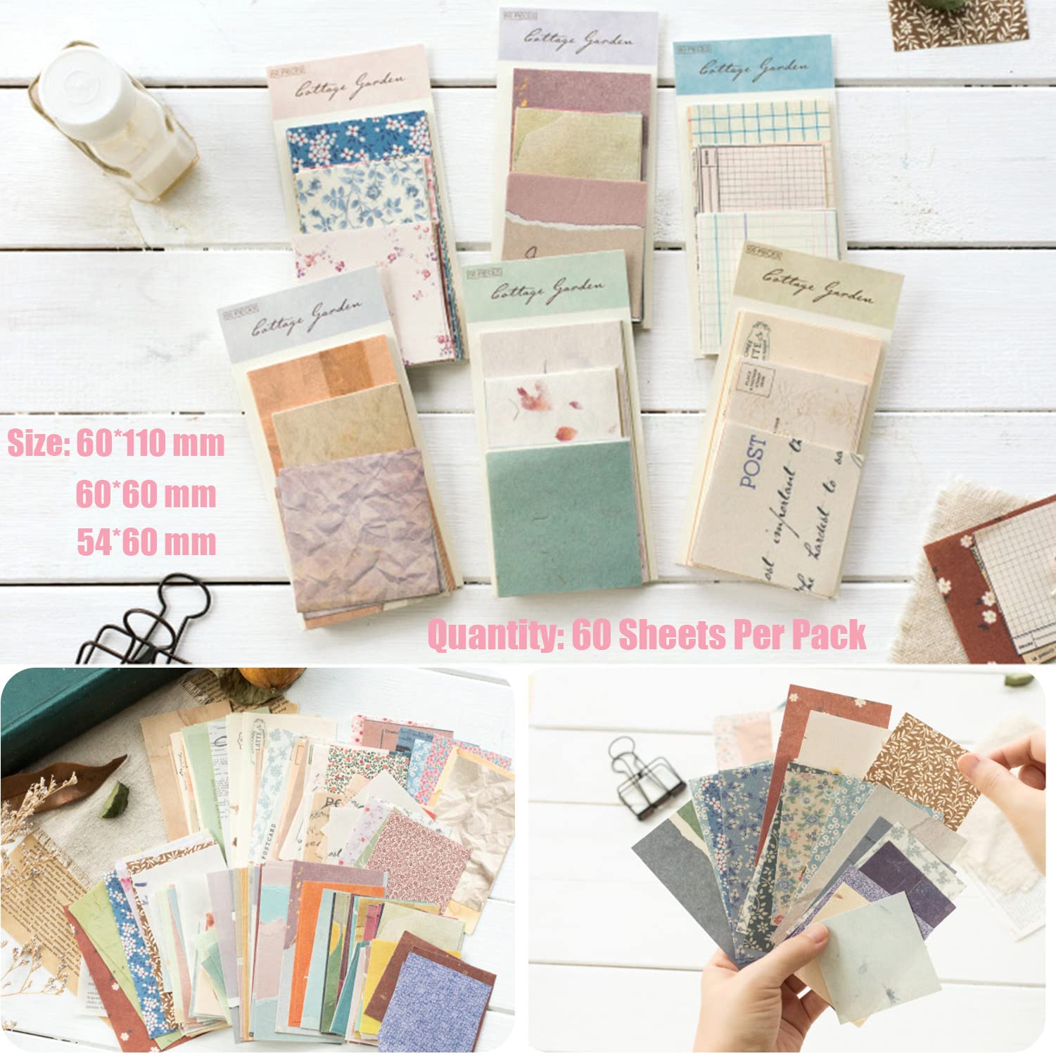 501PCS Vintage Scrapbook Paper, Scrapbooking Supplies Set Journaling Kit Include 460pcs Thin Decorative Paper, 40pcs Flower Stickers, and 1 Double-Side Adhesive Tape for Junk Journal Ephemera Planner