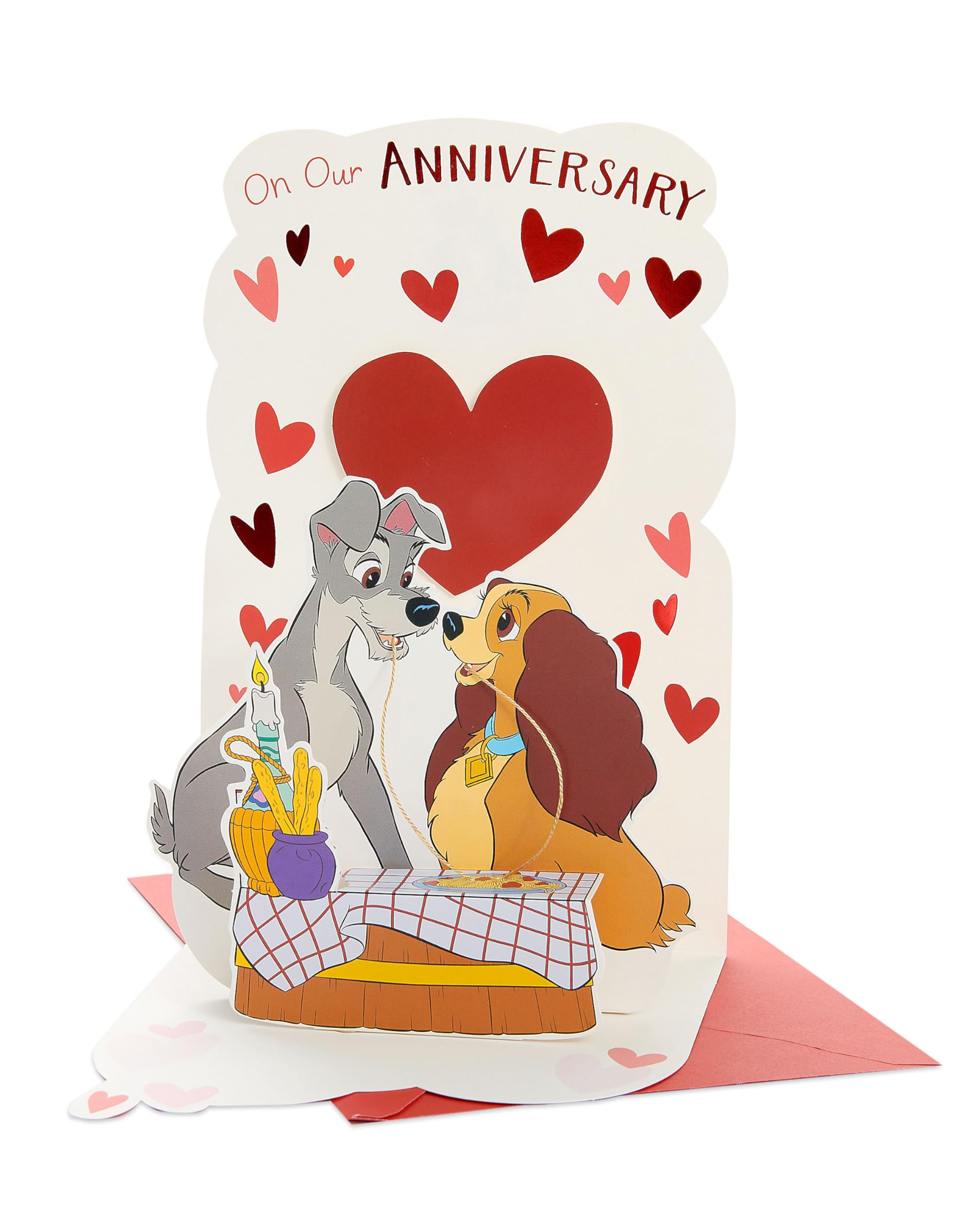 UK Greetings Disney Lady & The Tramp Anniversary Card for Him/Her - Stunning Pop-Up Design