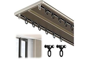 KIZYRQ Double Row Curtain Track Silent Heavy Duty Drop Ceiling Curtain Track, Aluminum Alloy Ceiling Drape Track Set, for Living Room Bedroom Hospital Easy Install, Champagne,2.6m(8.5ft)