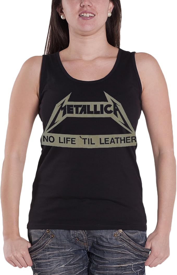 Official Metallica - No Life til Leather - Ladies Black Vest Top: Amazon.co.uk: Clothing