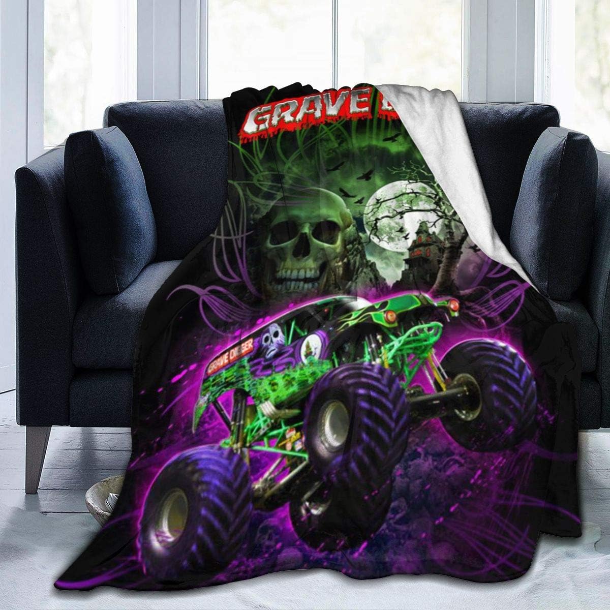 Grave Digger Monster Truck Throw Blanket Reversible Warm Ultra Soft Micro Fleece