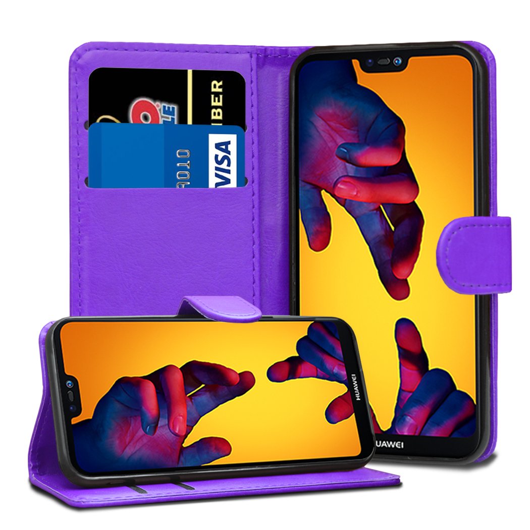 Compatible With Huawei P20 Lite Cases - Purple Premium Wallet Leather Flip Case Cover For Huawei P20 Lite [Card Holder] [Magnetic Closure]