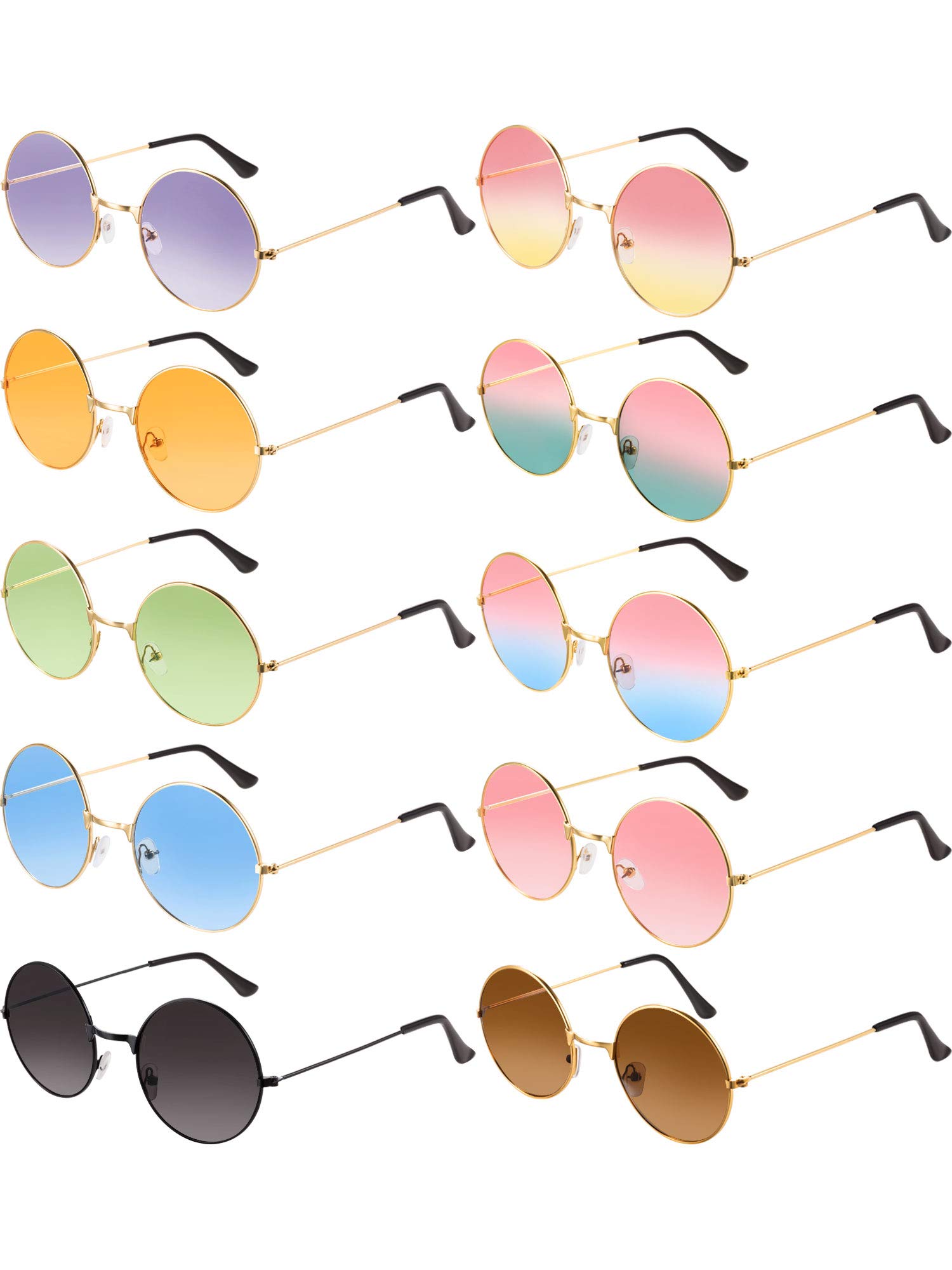 10 Pairs Round Hippie Sunglasses Circle Colored Sunglasses 60's Style Glasses Circle Glasses for Women Men (Cute Colors)
