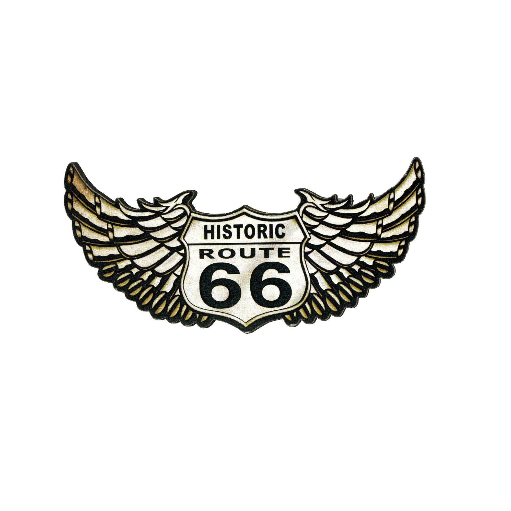 Fridge Magnet Shaped Vintage Style Souvenir Collectible Print On Laser Cut MDF - Gift Idea (Route 66 with Wings)