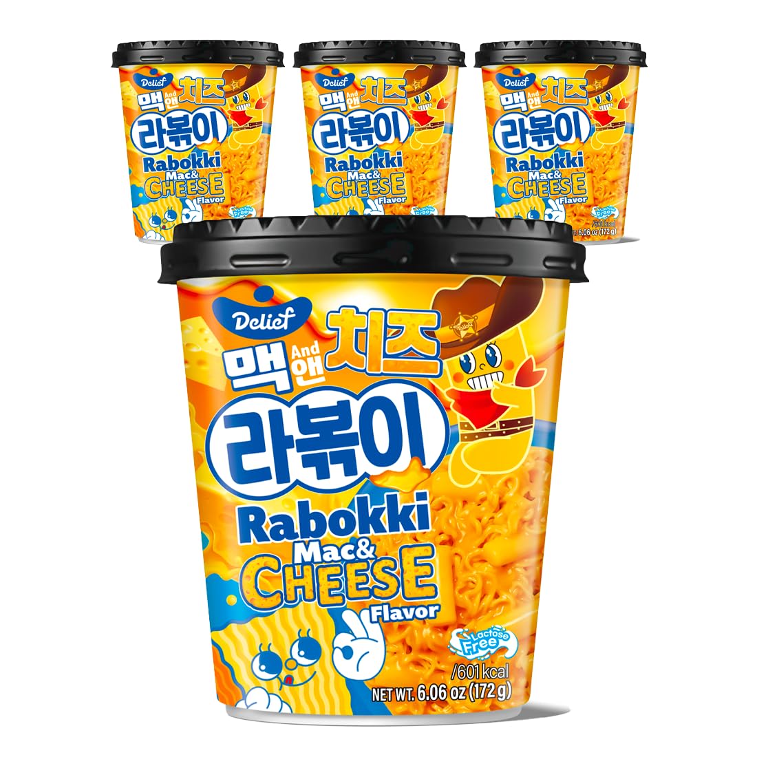 Photo 1 of ***BB 7/15/2026***DELIEF Rabokki Mac & Cheese Flavor 172g/6.07oz - Pack of 4, Korean Street Food, Ramen Noodle and Tteokbokki Rice Cake Combined in 1 - Quick and Easy Meal