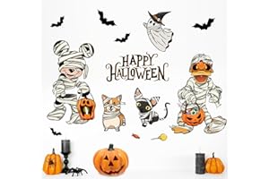 Mfault Happy Halloween Cartoon Mouse Duck Wall Decals Stickers, Spooky Mummy Cat Dog Ghost Decorations Bedroom Art, Funny Jack O Lantern Pumpkin Bat Home Kitchen Living Room Decor