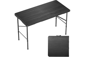 Hsundries 4 Ft Plastic Folding Table,Heavy Duty Portable Table for Indoor & Outdoor,Wood Grain Desktop & 350lbs Weight Capacity,Premium Solutions for Camping,Picnic,BBQ and Party