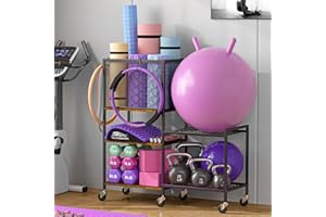 3INGSEAGULLS 5 Tier Dumbbell Rack, Yoga Mat Storage Holder, Home Gym Storage Rack, Workout Equipment Storage Organizer, Weight Storage Holder Rack with Hooks and Wheels