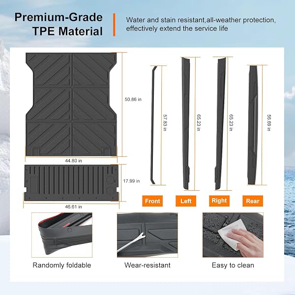 POWOQ 5FT TRUCK BED MAT COMPATIBLE WITH 2024-2026 TOYOTA TACOMA TRUCK BED RAIL CAPS TAILGATE LINER TPE TAILGATE MOLDING CAP REPLACEMENT FOR 2024 2025 2026 TOYOTA TACOMA ACCESSORIES