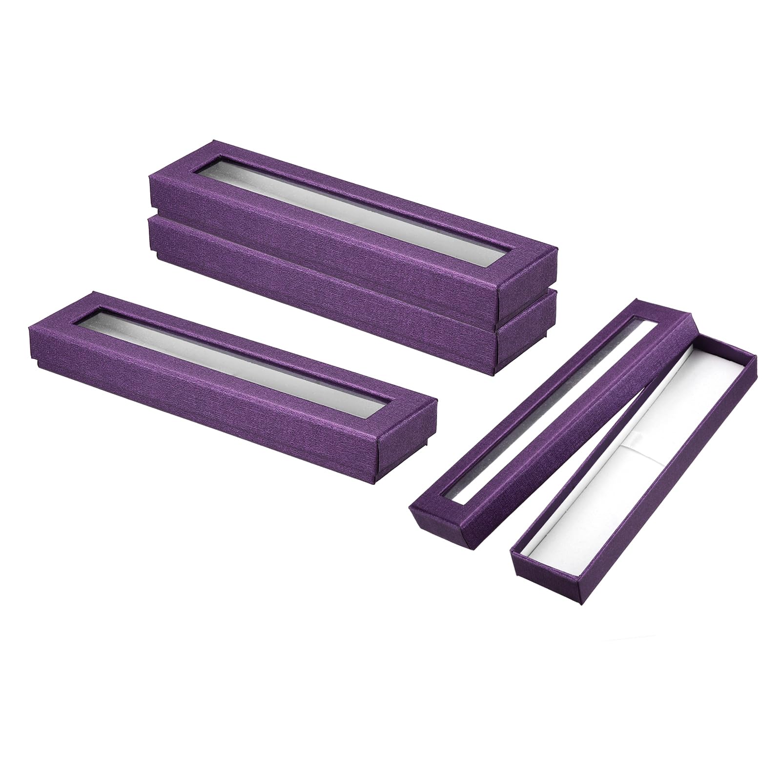 PATIKIL Pen Gift Box, 4 Pack Empty Pen Case Cardboard Case with Clear Window Pen Presentation Display Box for Pencil Ballpoint Jewelry Business Office, Light Purple