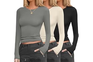 Ekouaer Womens 3 Pack Long Sleeve Shirts Fitted Tops Base Layering Tight Thermal Undershirts XS-XXL