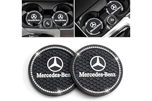 MIGUOER Car Cup Holder Coaster Compatible with Mercedes Benz A-Class C-Class CLA CLS AMG GLC GLE GLS Lovely Ladies Accessories, Inside Shiny Insert Pad Set 2.76in Round (Black 2 Pieces)