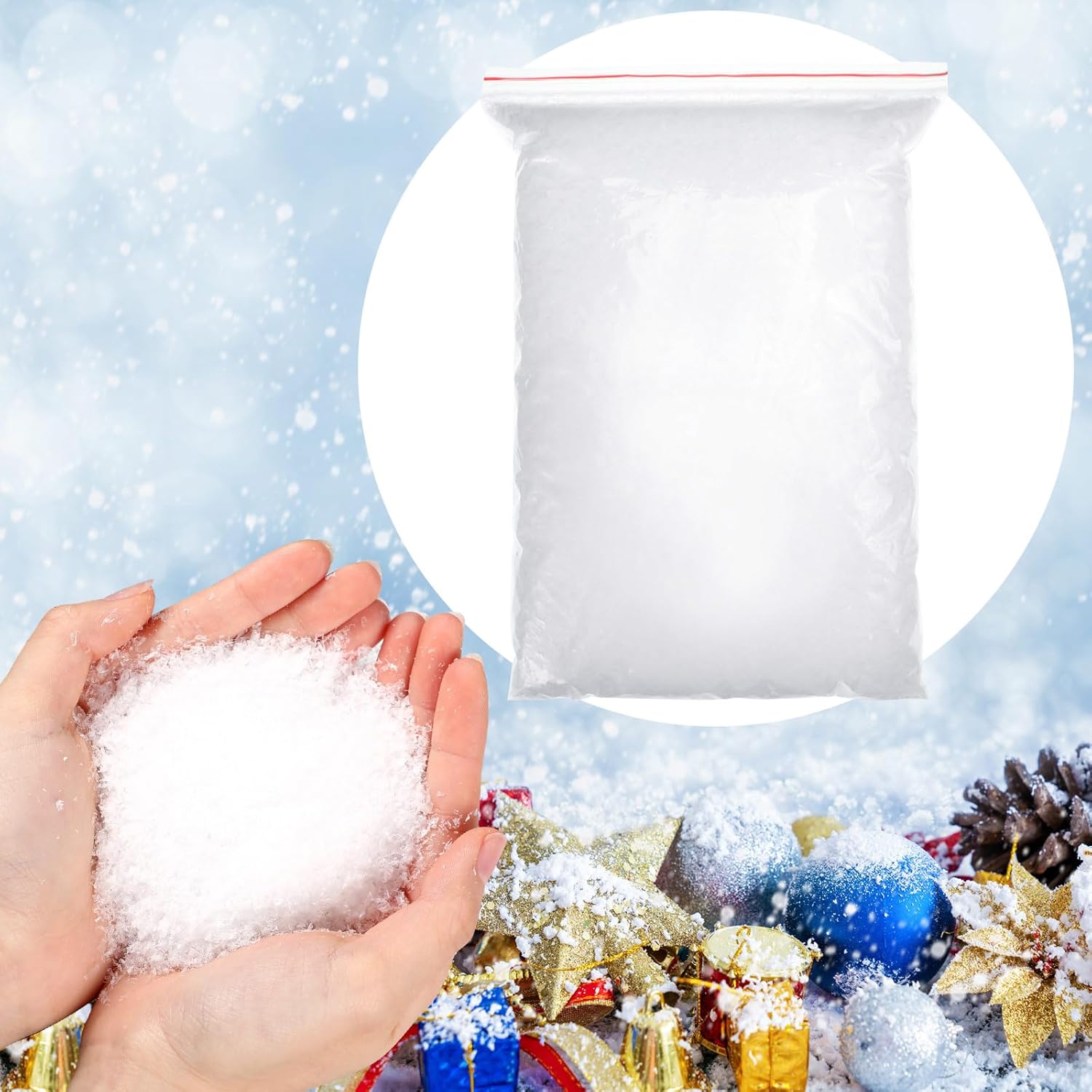 Artificial Snow - Bencailor 7.1 oz White Artificial Snow Plastic Snow Instant Snow Powder Fake Snow Decoration Dry Plastic Snowflakes for Christmas Trees Winter Displays Village Holiday Crafts Handcraft Displays