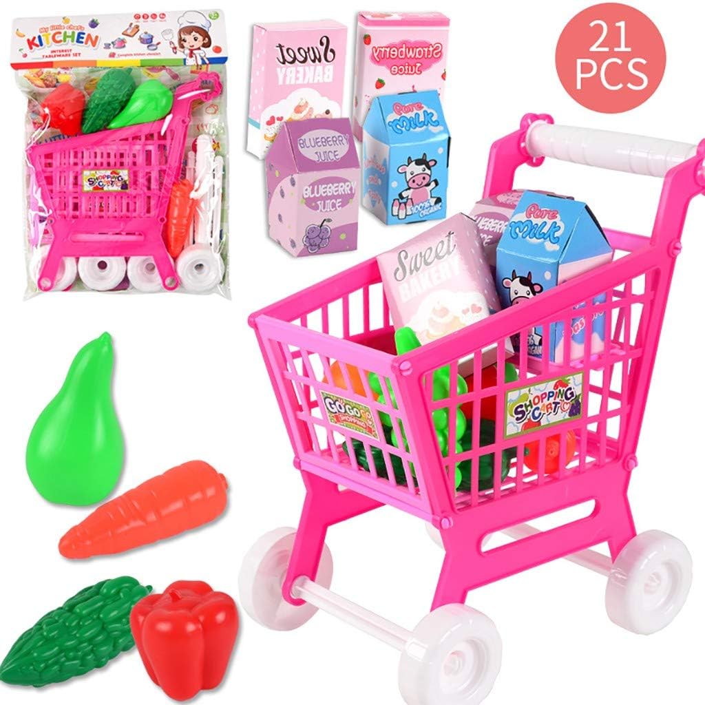 Shopping Cart Fruit and Vegetables Pretend to Play Children Kids Educational Toy (Pink)