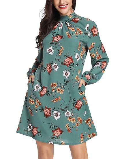 high neck long sleeve shift dress