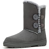 CLPP'LI Womens Twin Button Fully Fur Lined Waterproof Winter Snow Boots
