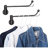 Mkono Wall Mounted Drying Rack Laundry Hook with Swing Arm Valet Rod 2 Pack | Black, Laundry Room Organization, Space Saving, Foldable, Easy Install, Wall Clothes Hanger, Closet Bathroom Bedroom Organize