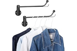 Mkono Wall Mounted Drying Rack Laundry Clothes Hanger with Swing Arm Space Saving Metal Hanging Valet Rod for Laundry Closet Organizer Bathroom Bedroom, 2 Pack, Black