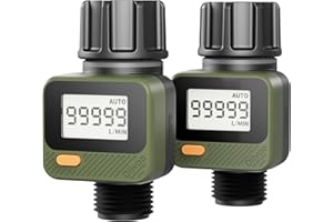 Diivoo Water Flow Meter with 180° Removable Panel, 4 Measure Modes, ±5% High Accuracy and IP54, Measure Gallon/Liter Consumption and Flow Rate for Garden Hose Watering, RV Water Tank Filling 2 Pack