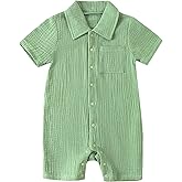 Afunbaby Baby Boy Romper Short Sleeve Button Down Shirt Onesie Jumpsuit Shorts Summer Clothes Outfit Newborn Infant