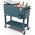 Permasteel 80-Qt Outdoor Patio Cooler with Removable Basin, Outside Beverage Cooler Cart, Rolling Cooler with Wheels and Handles, Teal Green