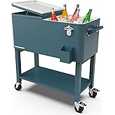 Permasteel 80-Qt Outdoor Patio Cooler with Removable Basin, Outside Beverage Cooler Cart, Rolling Cooler with Wheels and Handles, Teal Green