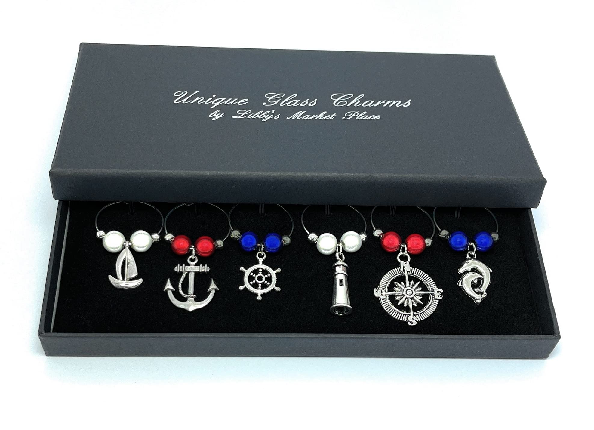 Libby's Market Place Nautical Marine Design Glass Charms with Gift Box