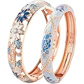 wynameleri Vintage Jewelry Cloisonne Handcrafted Enameled Gorgeous Rhinestone Rose Hinged Cuff Bracelet Bangles Gifts 88A-55A128