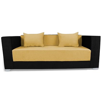 Adorn India Almond 3 Seater Sofa cumbed(Yellow & Black)