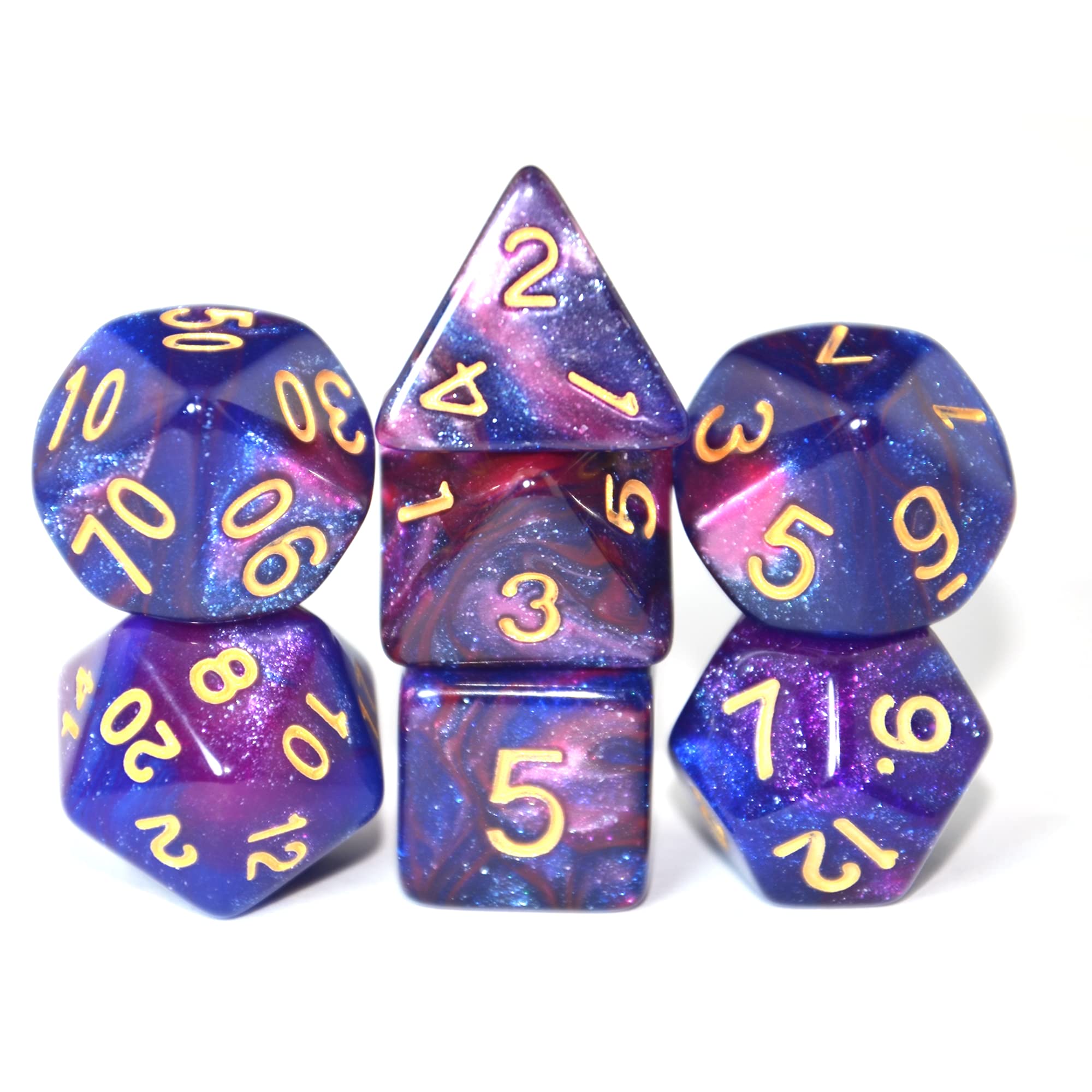 SmartDealsPro Glitter Polyhedral Dice Sets with Pouches for DND RPG MTG Dungeon and Dragons Table Board Roll Playing Games D4 D8 D10 D12 D20 (Blue-Red)