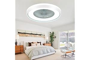 HUMHOLD 24" Bladeless Ceiling Fan with Light Remote, Smart LED Ceiling Fans with App Control, Modern Low Profile Dimmable Light Ceiling Fan for Bedroom Living Room White