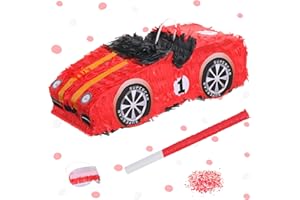 SOTIFF Race Car Pinata with Blindfold Bat Confetti, 16 x 5 x 7'' 3D Car Pinata Mexican Race Car Birthday Party Supplies Exciting Race Car Party Games for Boy Girl Baby Shower Back To School Photo Booth Prop
