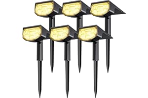 Airmee Solar Outdoor Lights for Outside, ‎30 LED Spotlights IP68 Waterproof, 3 Modes Solar Landscape Lights 40000H Lifespan, Auto On/Off Garden Lights for Yard/Pathway, Warm White 6 Pack