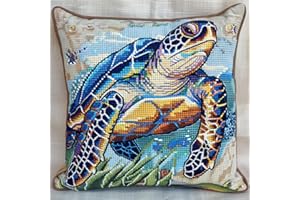 Walluminati 11CT Cross Stitch Pillow Cover Kit, Sea Turtles Embroidery Pillow Cases Stitch Pillows Stamped Embroidery Kit Sti
