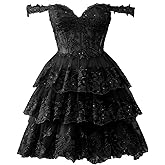 Sevintage Off Shoulder Lace Sparkly Tulle Homecoming Dress Short 2026 Corset Tiered Formal Party Gown