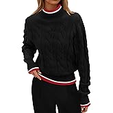 ZESICA Women's Casual Long Sleeve Mock Neck Cable Knit Contrast Color Fall 2026 Winter Chunky Pullover Sweater