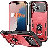 PASNEW Case for iPhone 17 Pro Women,Metal Kickstand & Slide Camera Cover,Multi-Layer Heavy Duty Shockproof Protection Hard Shell for iPhone17Pro,6.3 inch,Red