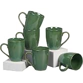 Green 12 Oz Porcelain Coffee Mug, Set of 6 Radiant Ceramic Mugs for Office | 12oz Ceramic Coffee Cup Set for Tea, Cocoa, Latte, Cappuccino &amp; Hot Beverages, Perfect for Home &amp; Office Use, Everyday Coffee