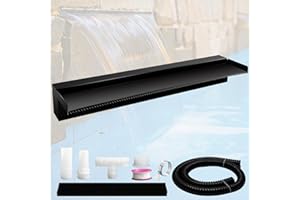 Pamopamo Pond Waterfall Spillway Pool Fountain Water Feature, Black Stainless Steel Outdoor Fountains, Swimming Pool Water Flow Waterfalls Kit for Garden Patio Ponds-35.4"x7.8"x3.9"(NO Light)