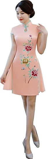 Amazon 上海物語 Shanghai Story 胸開き チャイナドレス ショット丈 アオザイ ベトナム ワンピース ドレス 結婚式 セクシー 民族衣装 レディース 通販