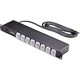 StarTech.com 8-Outlet Horizontal Rack Mount PDU, 1U Power Strip, Outlet On/Off Switches, 15A Breaker, 8ft/2.4m Cord NEMA 5-15