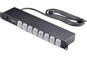 StarTech.com 8-Outlet Horizontal Rack Mount PDU, 1U Power Strip, Outlet On/Off Switches, 15A Breaker, 8ft/2.4m Cord NEMA 5-15, TAA