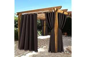 BONZER Waterproof Indoor/Outdoor Curtains for Patio - Thermal Insulated, Sun Blocking Grommet Blackout Curtains for Bedroom, Porch, Living Room, Pergola, Cabana, 2 Panels, 70 x 120 inch, Chocolate